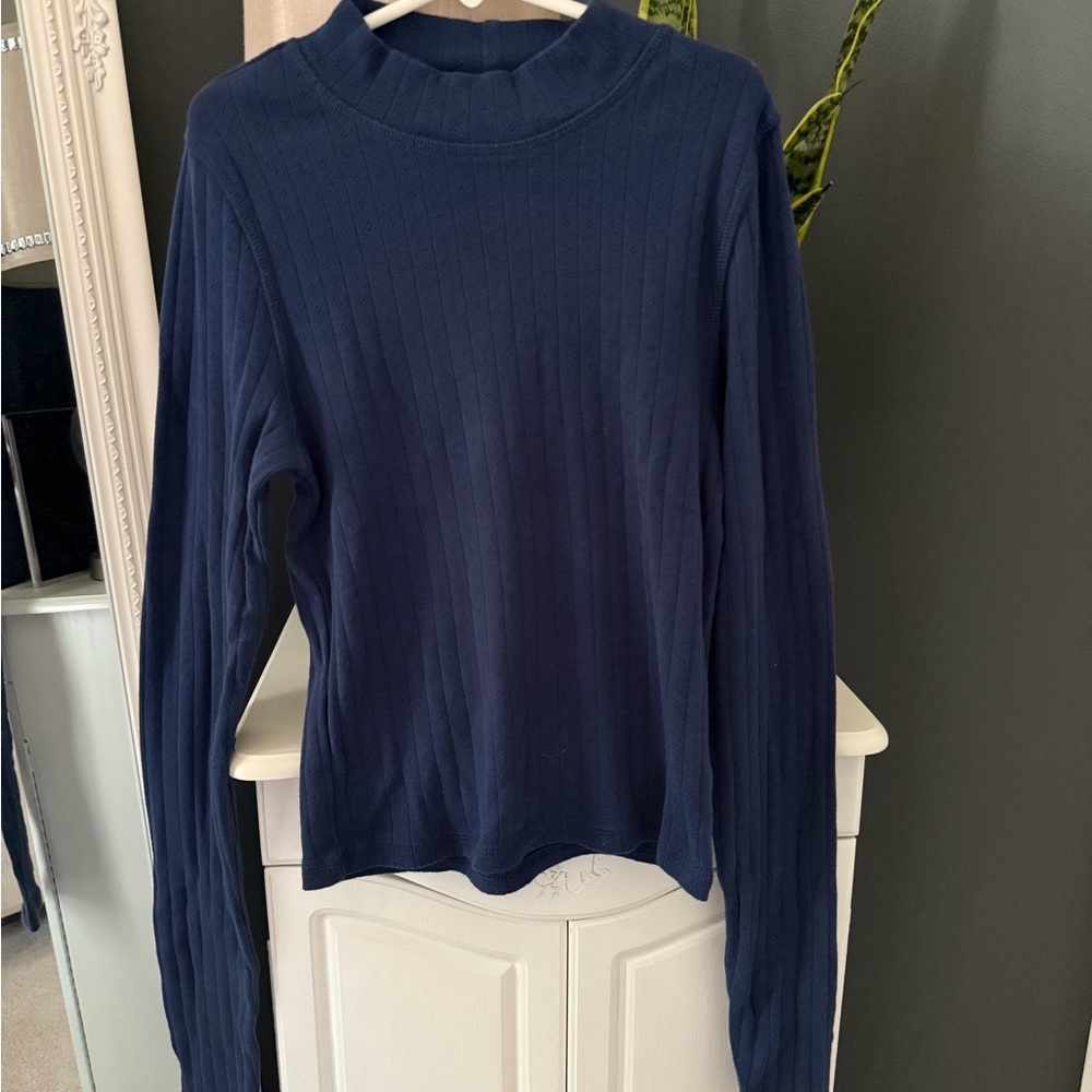 American Eagle Outfitters Navy Blue Ribbed Blouse